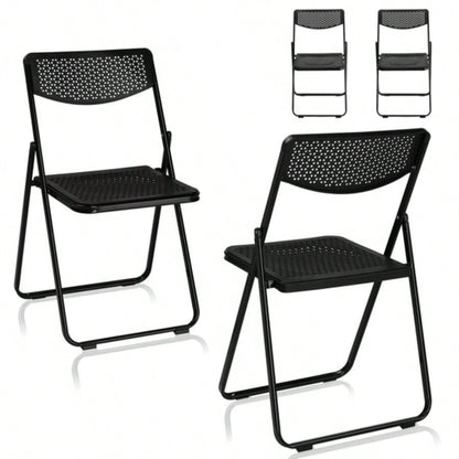 4 Pack Plastic Folding Chairs, Lightweight Stackable Commercial Chairs, Portable Event Seats Indoor Outdoor Home Event Party Picnic School Wedding, Black