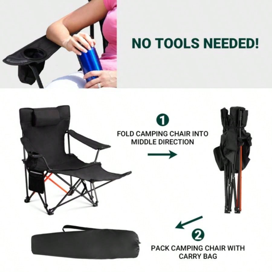 2 Pack 2 - in - 1 Camping Chair Reclining, Lightweight Folding Camping Chair with Adjustable Backrest Removable Footrest, Camping Lounge Chair with Headrest, Cup Holder, Storage Bag, Beach Lawn Conc