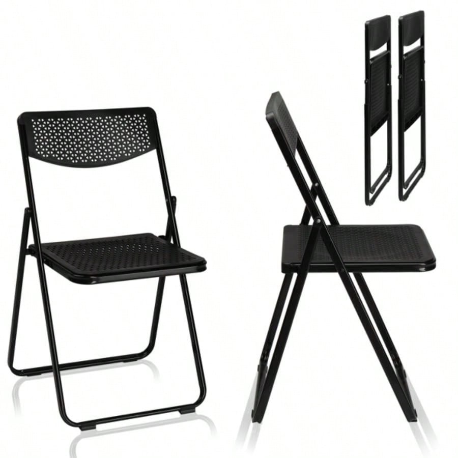 4 Pack Plastic Folding Chairs, Lightweight Stackable Commercial Chairs, Portable Event Seats Indoor Outdoor Home Event Party Picnic School Wedding, Black