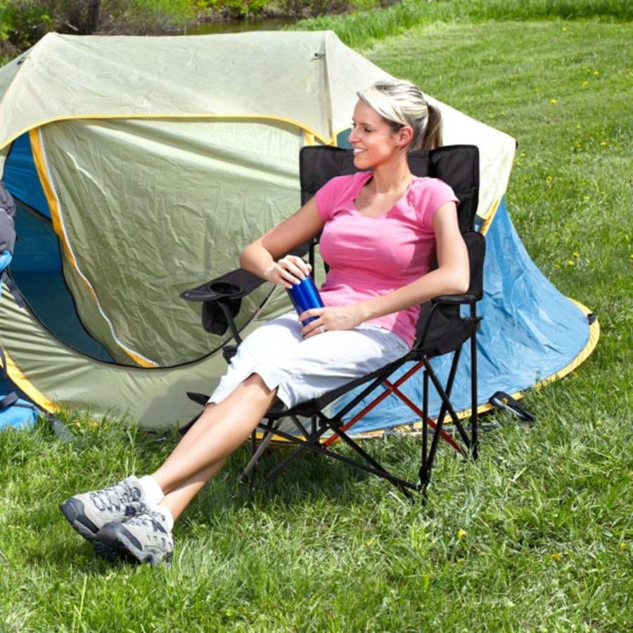 2 Pack 2 - in - 1 Camping Chair Reclining, Lightweight Folding Camping Chair with Adjustable Backrest Removable Footrest, Camping Lounge Chair with Headrest, Cup Holder, Storage Bag, Beach Lawn Conc
