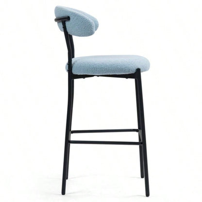 26#39; #39; Counter height bar stools Teddy fabric cover kitchen island counter bar stool with black powder coating base and footrestBLUE