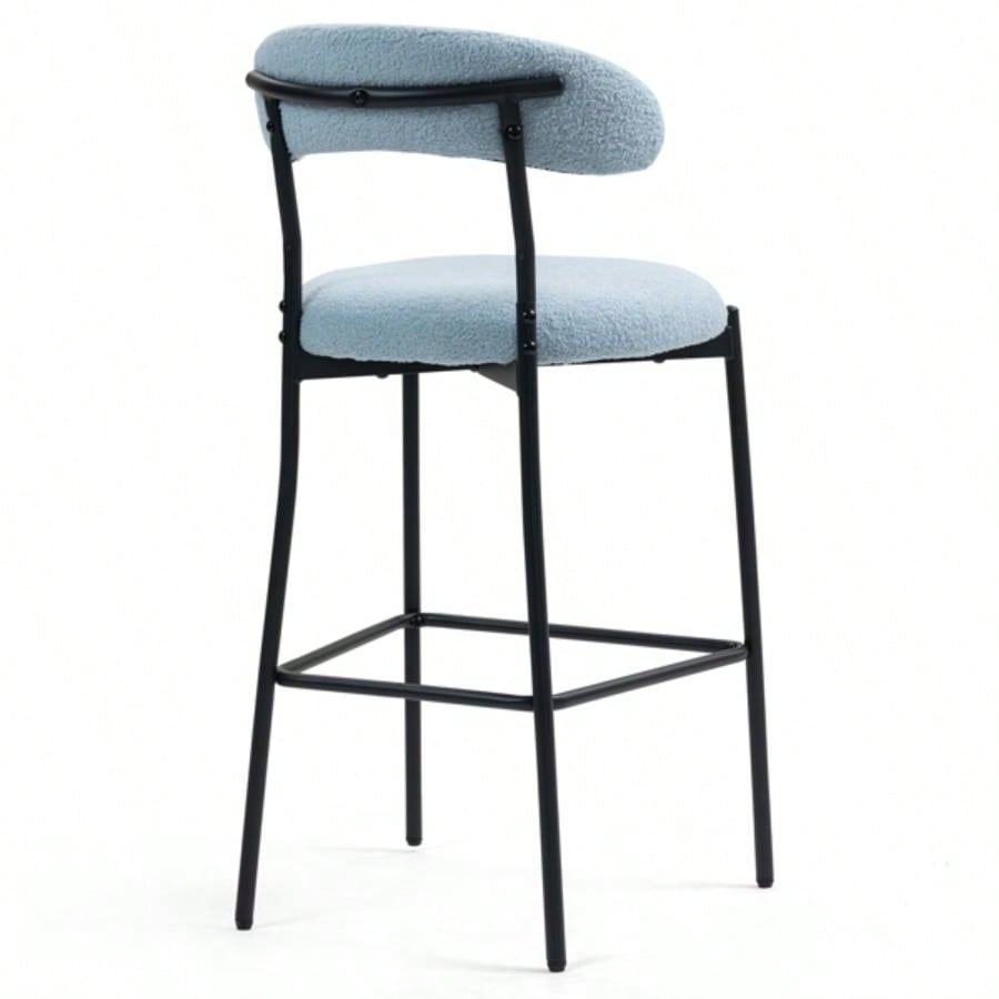 26#39; #39; Counter height bar stools Teddy fabric cover kitchen island counter bar stool with black powder coating base and footrestBLUE