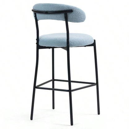 26#39; #39; Counter height bar stools Teddy fabric cover kitchen island counter bar stool with black powder coating base and footrestBLUE