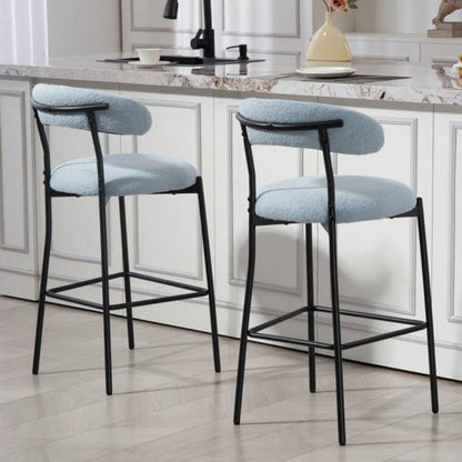 26#39; #39; Counter height bar stools Teddy fabric cover kitchen island counter bar stool with black powder coating base and footrestBLUE