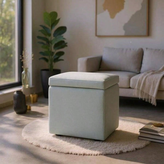 Gray Linen - Textured Storage Ottoman with Black Rubber Feet - Compact Square with Hidden Storage, 42215; 42215; 44cm