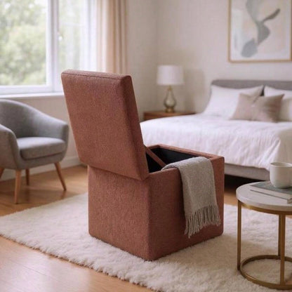 Brown Linen - Textured Storage Ottoman with Black Rubber Feet - Compact Square with Hidden Storage, 42215; 42215; 44cm