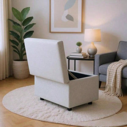 Light Gray Linen - Textured Storage Ottoman with Rubber Feet - 63215; 43215; 43cm Entryway, Bedroom or Living Room