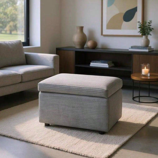 Dark Gray Corduroy Upholstered Storage Ottoman with Black Round Rubber Feet - 63#215; 43#215; 43cm, Hidden Storage with Soft Seating