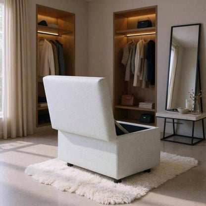 Light Gray Linen - Textured Storage Ottoman with Rubber Feet - 63215; 43215; 43cm Entryway, Bedroom or Living Room