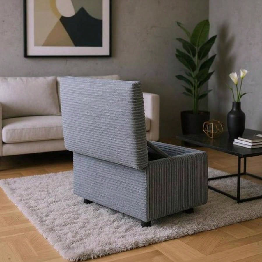 Dark Gray Corduroy Upholstered Storage Ottoman with Black Round Rubber Feet - 63#215; 43#215; 43cm, Hidden Storage with Soft Seating