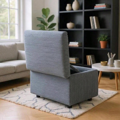 Dark Gray Corduroy Upholstered Storage Ottoman with Black Round Rubber Feet - 63#215; 43#215; 43cm, Hidden Storage with Soft Seating
