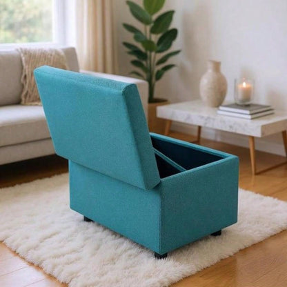 Blue Linen - Textured Storage Ottoman with Rubber Feet - 63215; 43215; 43cm Entryway, Bedroom or Living Room
