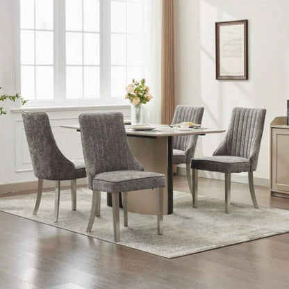 Rayon Cloth Flocking Chenille Dining Chairs Channel Kitchen Dinner Chair Comfy Fabric Upholstered Accent Chair Dining Room with Silver Brushed Stainless Steel, Set of 2 Gray SW1747GY