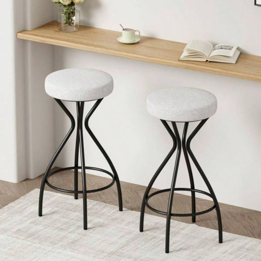 2939; 39; Floral Print Counter Height Bar Stool with Footrest Set of 2 Upholstered Round Barstools Kitchen Dining Room Black White Print