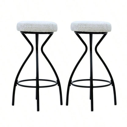 2939; 39; Floral Print Counter Height Bar Stool with Footrest Set of 2 Upholstered Round Barstools Kitchen Dining Room Black White Print