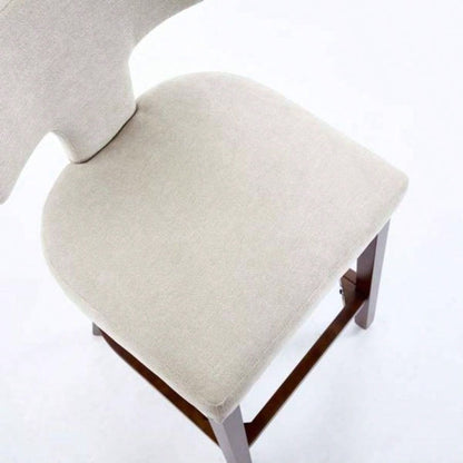 Mid Modern Counter Height Bar Stools Set of 2, Farmhouse Linen Fabric Upholstered Accent Chair Curved Backrest with Copper Nails around, Kitchen Chairs with Hardwood Frame, Beige