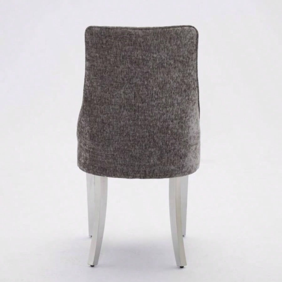 Rayon Cloth Flocking Chenille Dining Chairs Channel Kitchen Dinner Chair Comfy Fabric Upholstered Accent Chair Dining Room with Silver Brushed Stainless Steel, Set of 2 Gray SW1747GY