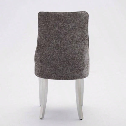 Rayon Cloth Flocking Chenille Dining Chairs Channel Kitchen Dinner Chair Comfy Fabric Upholstered Accent Chair Dining Room with Silver Brushed Stainless Steel, Set of 2 Gray SW1747GY