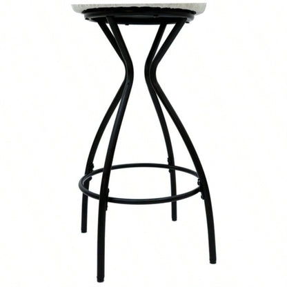 2939; 39; Floral Print Counter Height Bar Stool with Footrest Set of 2 Upholstered Round Barstools Kitchen Dining Room Black White Print