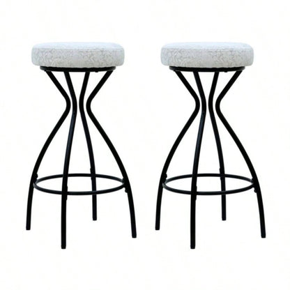 2939; 39; Floral Print Counter Height Bar Stool with Footrest Set of 2 Upholstered Round Barstools Kitchen Dining Room Black White Print
