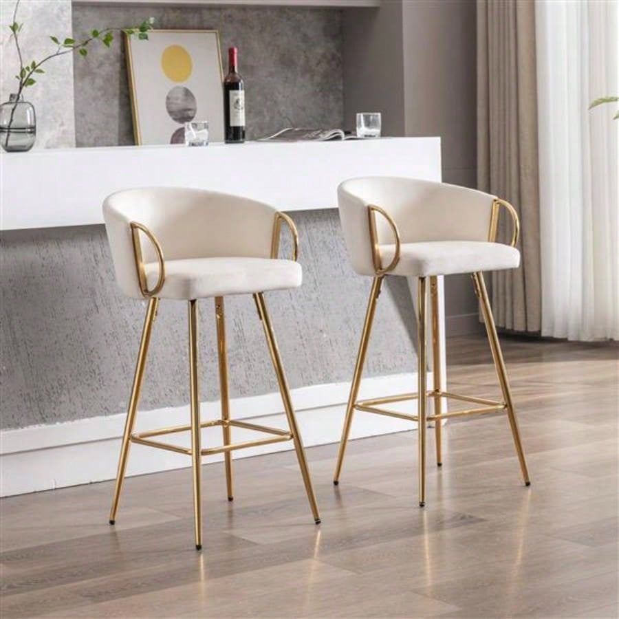 30 Inch Set of 2 Bar Stools, with Footrest and Base Velvet+ Golden Leg Simple Bar Stool,