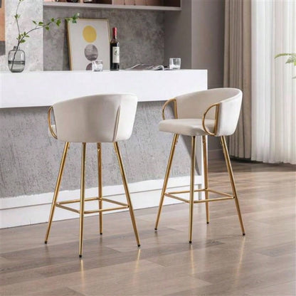 30 Inch Set of 2 Bar Stools, with Footrest and Base Velvet+ Golden Leg Simple Bar Stool,