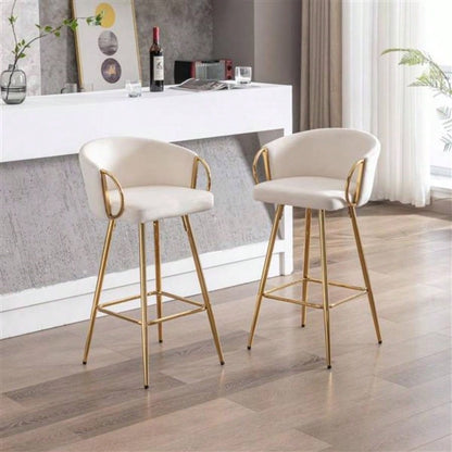 30 Inch Set of 2 Bar Stools, with Footrest and Base Velvet+ Golden Leg Simple Bar Stool,