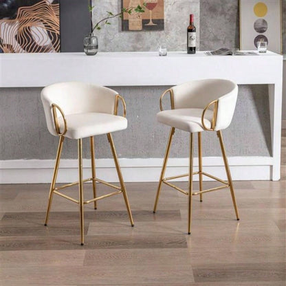30 Inch Set of 2 Bar Stools, with Footrest and Base Velvet+ Golden Leg Simple Bar Stool,