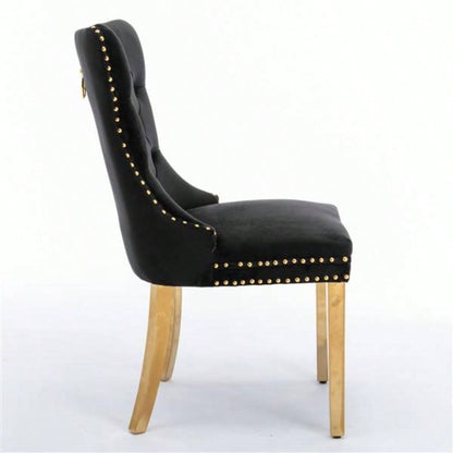 Furniture, Modern, High - end Tufted Solid Wood Contemporary Velvet Upholstered Dining Chair with Golden Stainless Steel Plating, Nailhead Trim, Set of 2 Black and Gold, SW1601BK