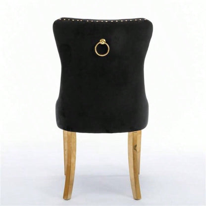 Furniture, Modern, High - end Tufted Solid Wood Contemporary Velvet Upholstered Dining Chair with Golden Stainless Steel Plating, Nailhead Trim, Set of 2 Black and Gold, SW1601BK