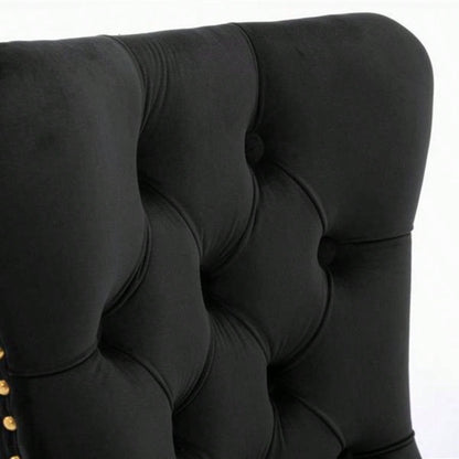 Furniture, Modern, High - end Tufted Solid Wood Contemporary Velvet Upholstered Dining Chair with Golden Stainless Steel Plating, Nailhead Trim, Set of 2 Black and Gold, SW1601BK