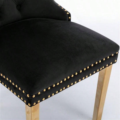 Furniture, Modern, High - end Tufted Solid Wood Contemporary Velvet Upholstered Dining Chair with Golden Stainless Steel Plating, Nailhead Trim, Set of 2 Black and Gold, SW1601BK