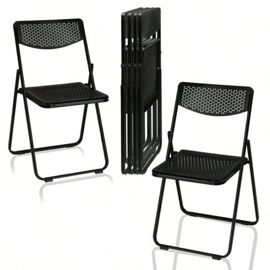 6 Pack Plastic Folding Chairs, Lightweight Stackable Commercial Chairs, Portable Event Seats Indoor Outdoor Home Event Party Picnic School Wedding, Black