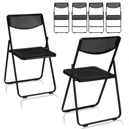 6 Pack Plastic Folding Chairs, Lightweight Stackable Commercial Chairs, Portable Event Seats Indoor Outdoor Home Event Party Picnic School Wedding, Black