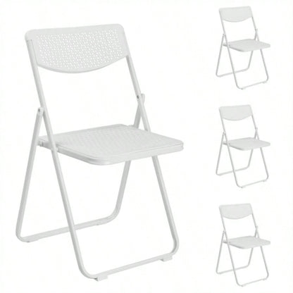 4 Pack Plastic Folding Chairs, Lightweight Stackable Commercial Chairs, Portable Event Seats Indoor Outdoor Home Event Party Picnic School Wedding, White