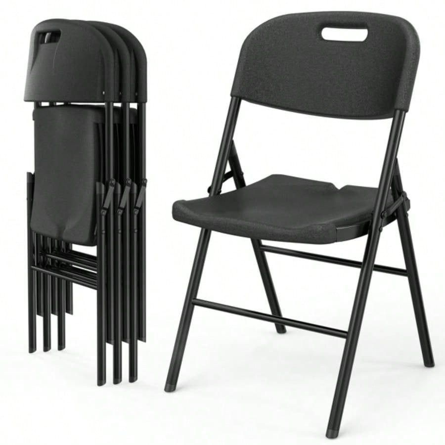 replace969644684 Pack Plastic Folding Chair with 440 - Pound Capacity, Commercial Grade Folding Chair, Portable Chairs Events Office Wedding Party Picnic Dining, Black