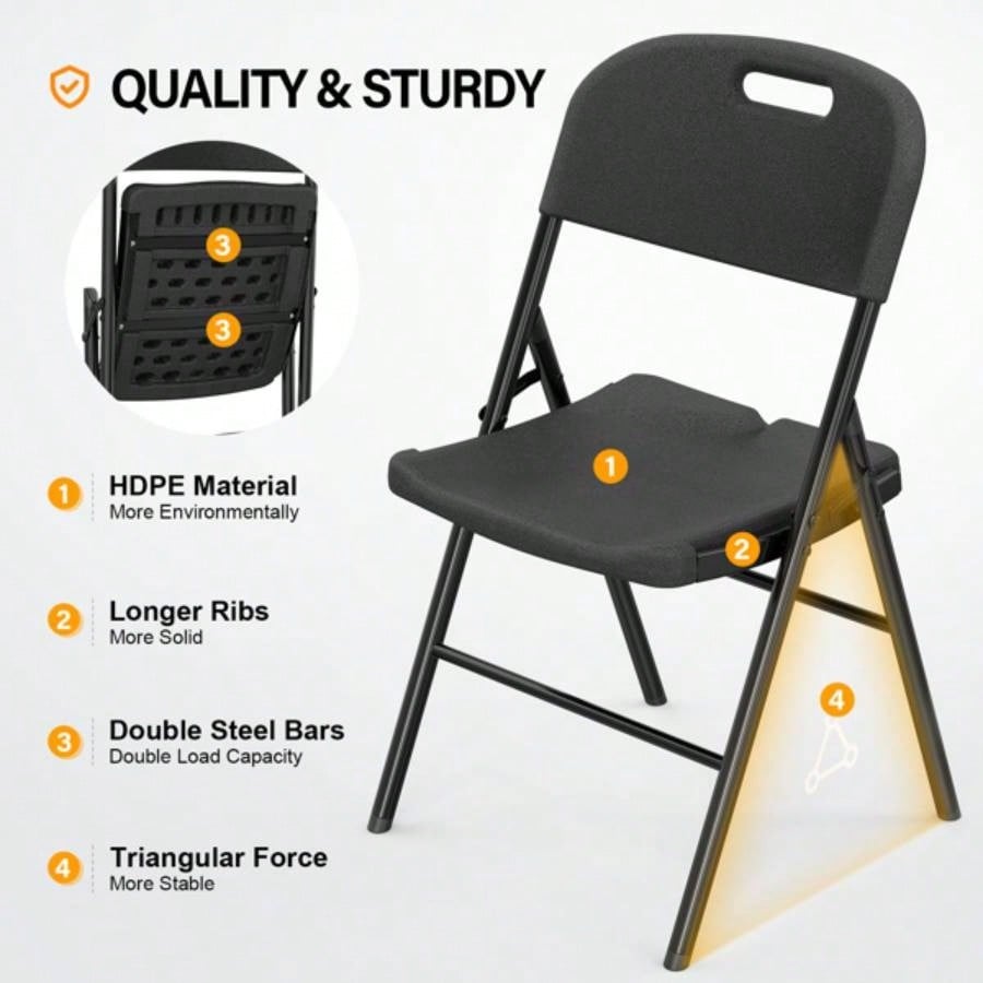 replace969644684 Pack Plastic Folding Chair with 440 - Pound Capacity, Commercial Grade Folding Chair, Portable Chairs Events Office Wedding Party Picnic Dining, Black
