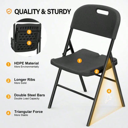 replace969644684 Pack Plastic Folding Chair with 440 - Pound Capacity, Commercial Grade Folding Chair, Portable Chairs Events Office Wedding Party Picnic Dining, Black