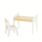 Kids Table Set with One Chair, Wooden Children Study Table, 2 - 8 Age Kids Funiture, White+Natural