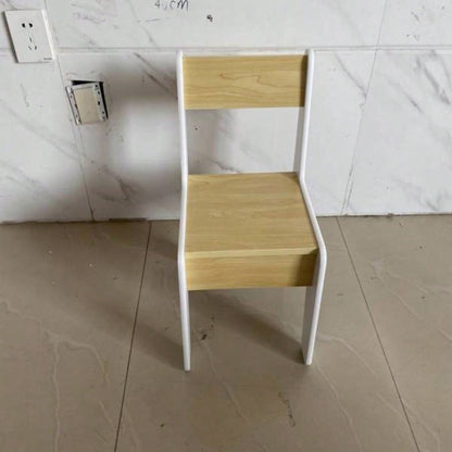 Kids Table Set with One Chair, Wooden Children Study Table, 2 - 8 Age Kids Funiture, White+Natural
