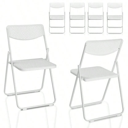 6 Pack Plastic Folding Chairs, Lightweight Stackable Commercial Chairs, Portable Event Seats Indoor Outdoor Home Event Party Picnic School Wedding, White