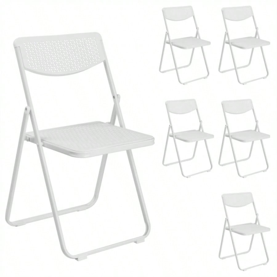 6 Pack Plastic Folding Chairs, Lightweight Stackable Commercial Chairs, Portable Event Seats Indoor Outdoor Home Event Party Picnic School Wedding, White