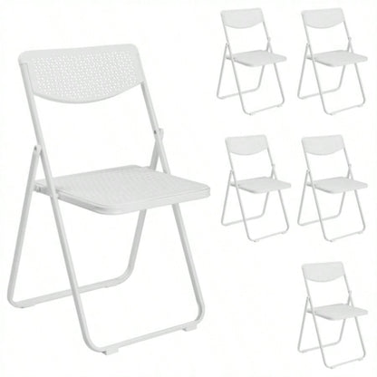 6 Pack Plastic Folding Chairs, Lightweight Stackable Commercial Chairs, Portable Event Seats Indoor Outdoor Home Event Party Picnic School Wedding, White