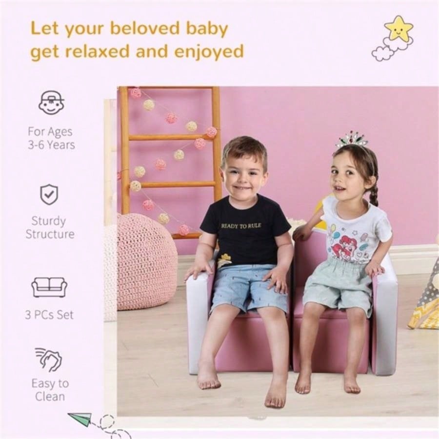Kids 2 - in - 1 Sofa Sets - Pink Prohibited by
