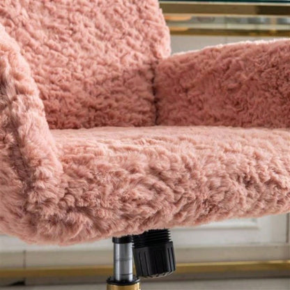 Furniture Office Chair, Artificial rabbit hair Home Office Chair with Golden Metal Base, Adjustable Desk Chair Swivel Office Chair, Vanity ChairPink