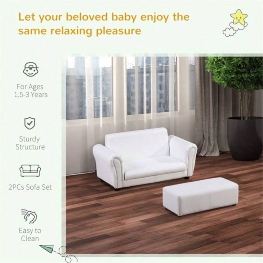 Kids Sofa Set with Footstool - White Prohibited by