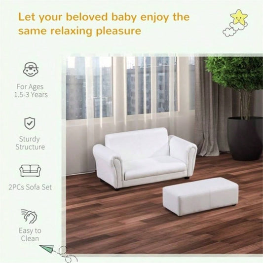 Kids Sofa Set with Footstool - White Prohibited by
