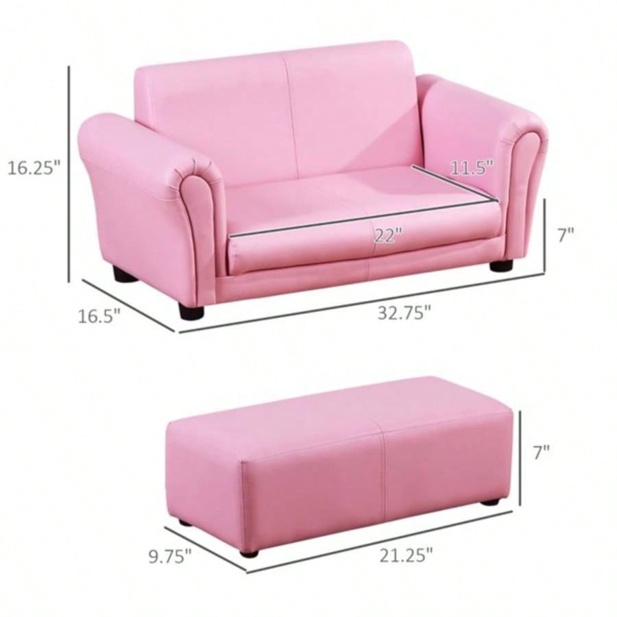 Kids Sofa Set with Footstool - Pink Prohibited by