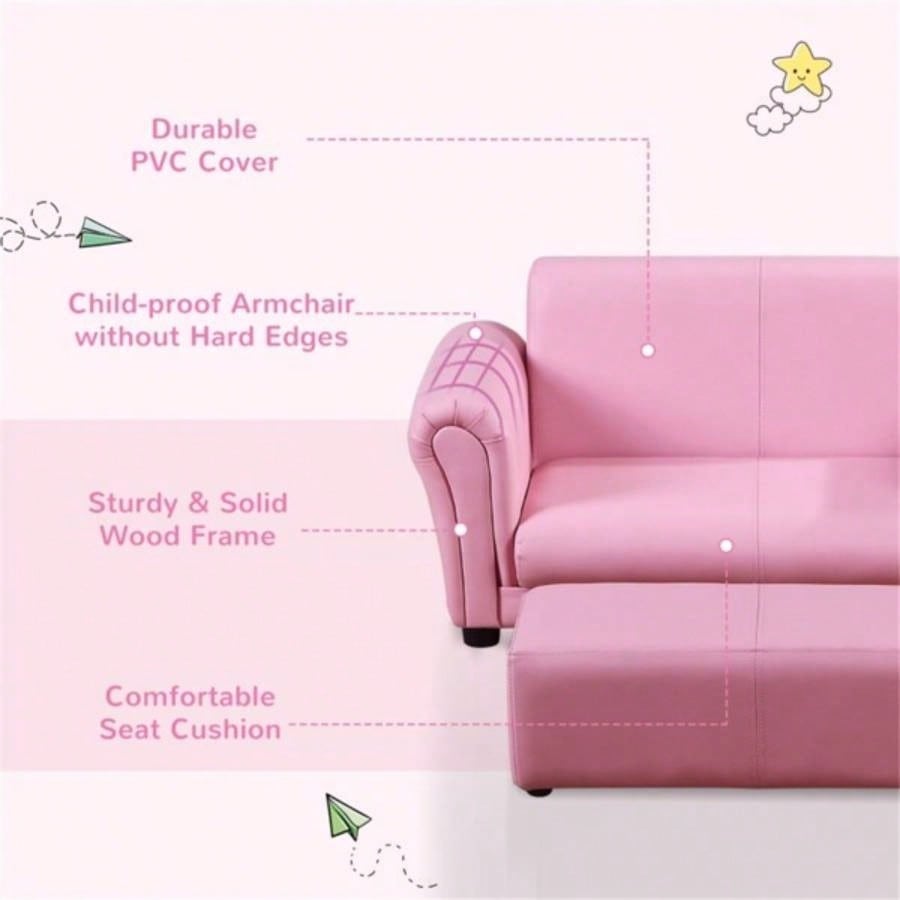 Kids Sofa Set with Footstool - Pink Prohibited by
