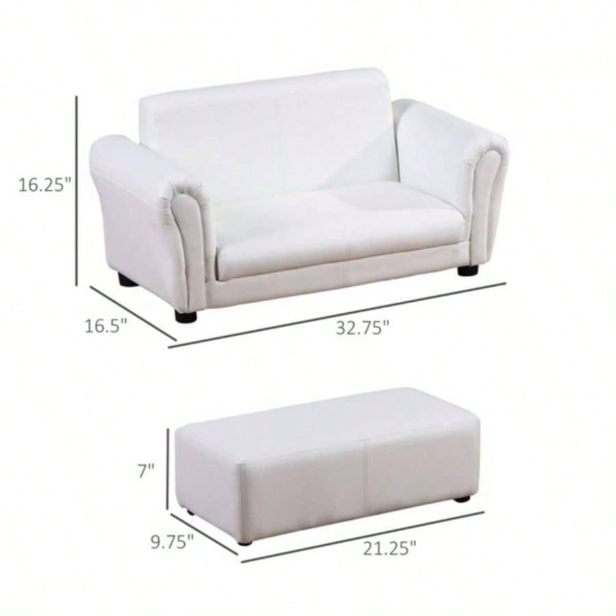 Kids Sofa Set with Footstool - White Prohibited by
